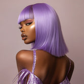 14 Inch Light Purple Straight Fringe Bob Wig for Party
